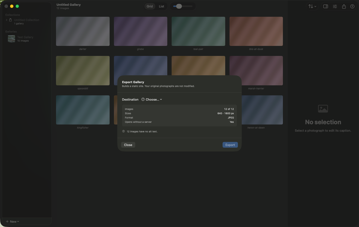The export sheet with the destination menu open