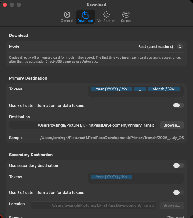 The Download settings tab