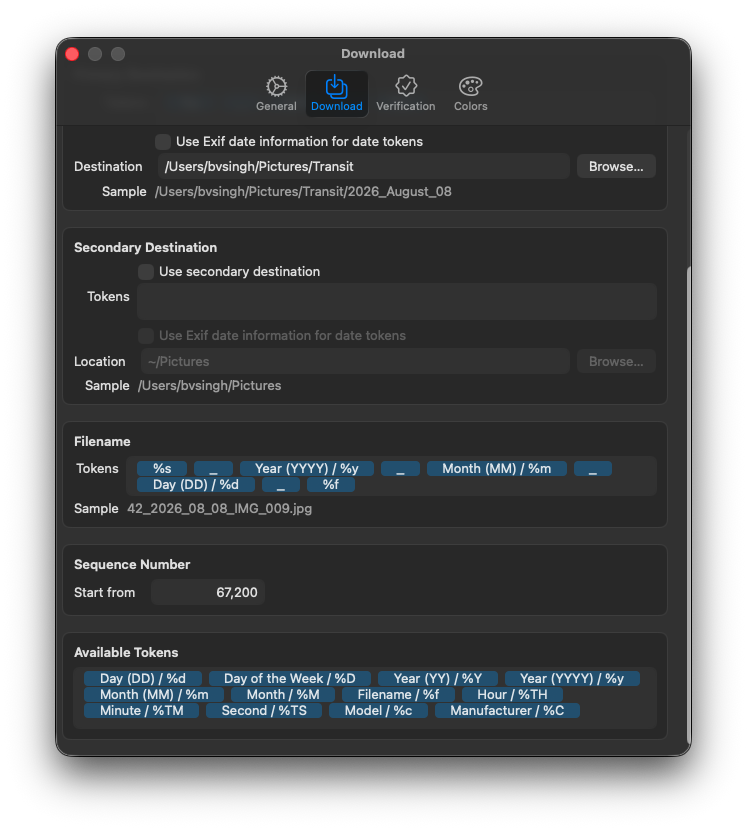 The Download settings tab, lower half