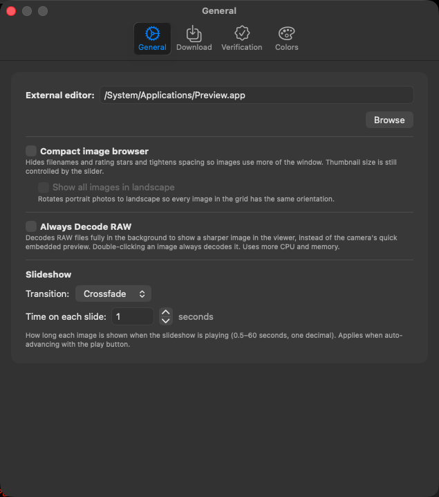 The General settings tab